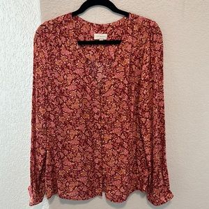 Lucky Brand Vneck Long Sleeve Button Down Floral Blouse Women’s Size Lar…